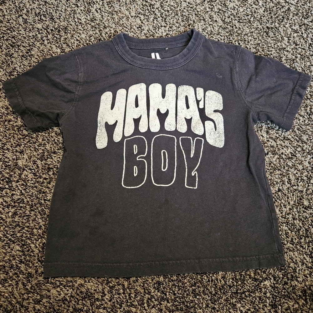 Cotton On Mama's Boy Kids T-Shirt Gray Short Sleeve Size 4 Graphic tee
